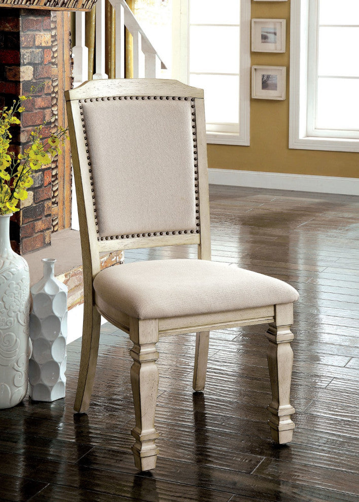 Set of 2 Dining Side Chair, Antique White and Ivory Finish