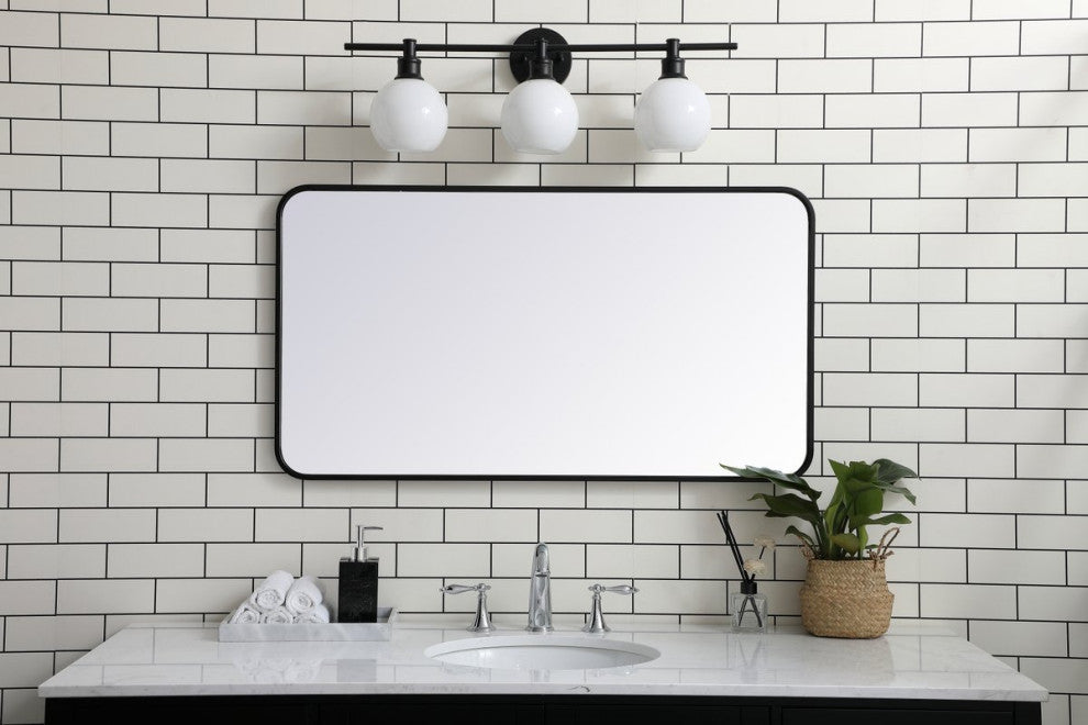 Ellis Soft Corner Metal Rectangular Mirror, Black, 22"x40"
