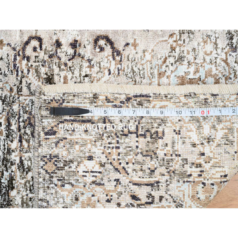 Gray, Hand Knotted Modern Persian Silk With Wool Mat Rug, 2'1"x3'0"