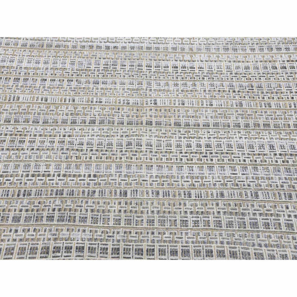 Silver Gray Silk and Wool Hand Knotted Modern Design Oversized Rug, 14'0"x20'4"