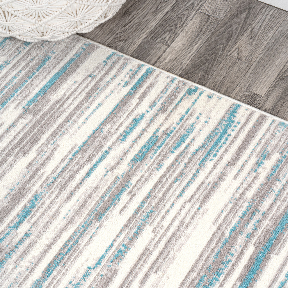 Speer Abstract Linear Stripe Gray/Blue 4'x6' Area Rug