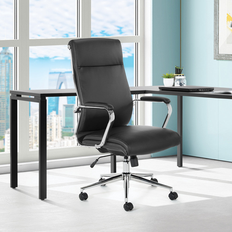 High Back Manager's Office Chair With Dillon Black Fabric and Chrome Base