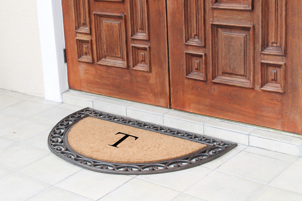 A1HC Natural Coir Monogrammed Door Mat For Front Door, 30"x48", T