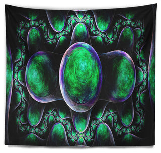 Green Exotic Fractal Pattern Abstract Wall Tapestry, 80"x68"