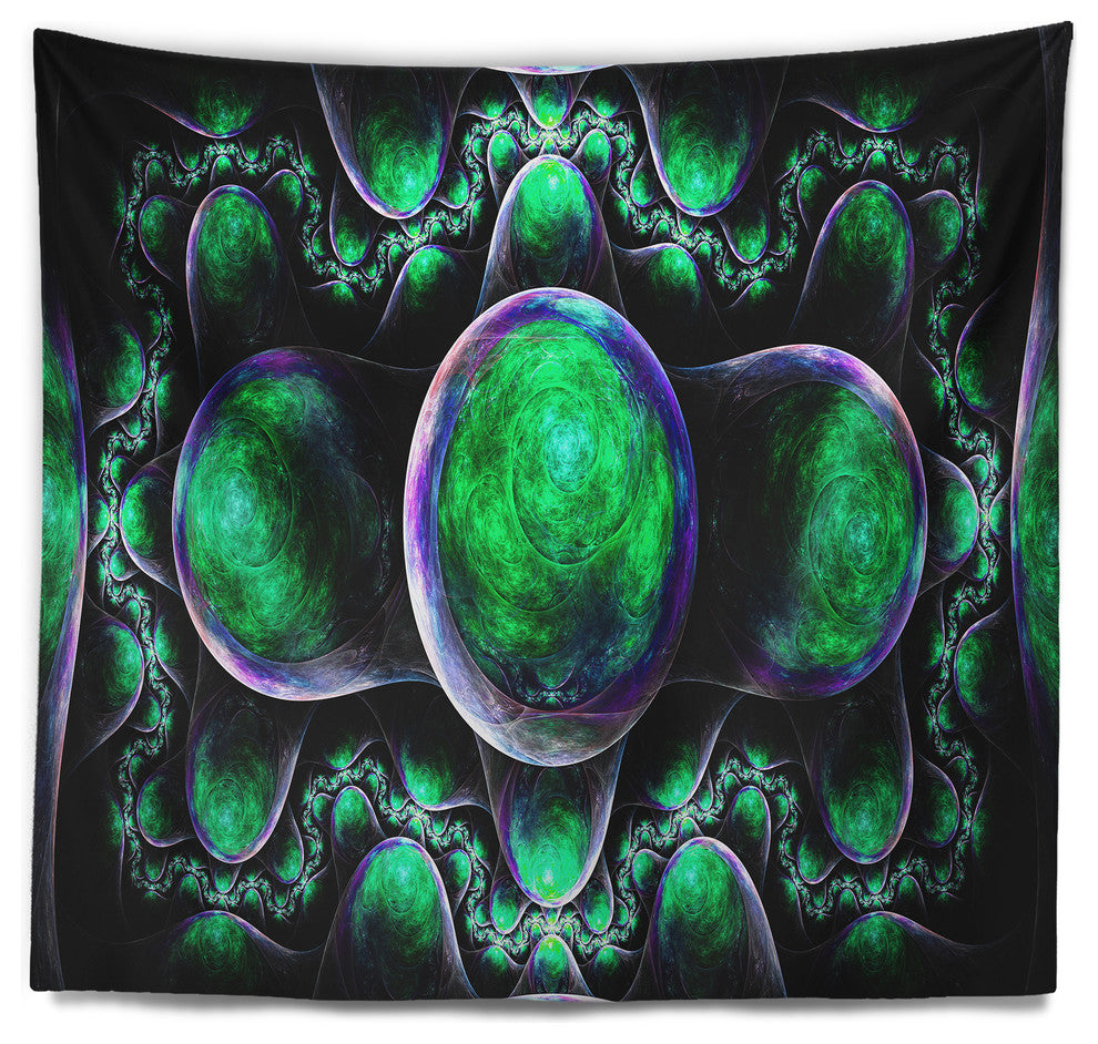 Green Exotic Fractal Pattern Abstract Wall Tapestry, 80"x68"