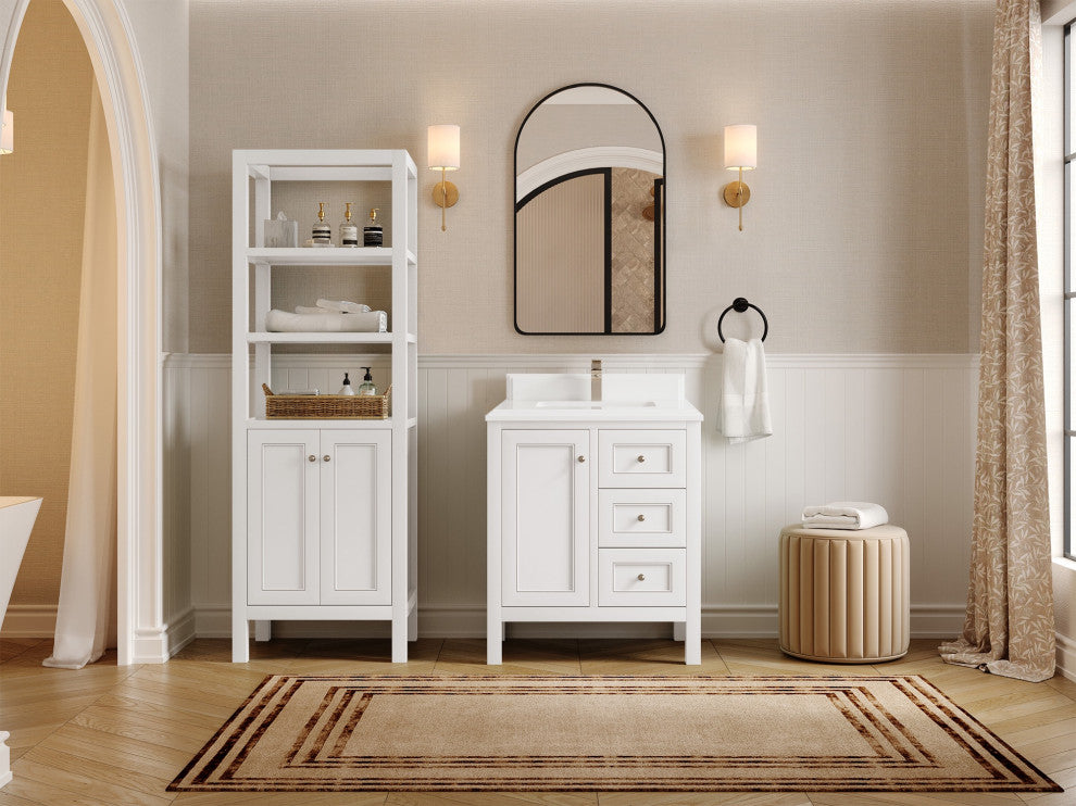 Nashville 30" Single Sink Bath Vanity, White 1.5" White Quartz