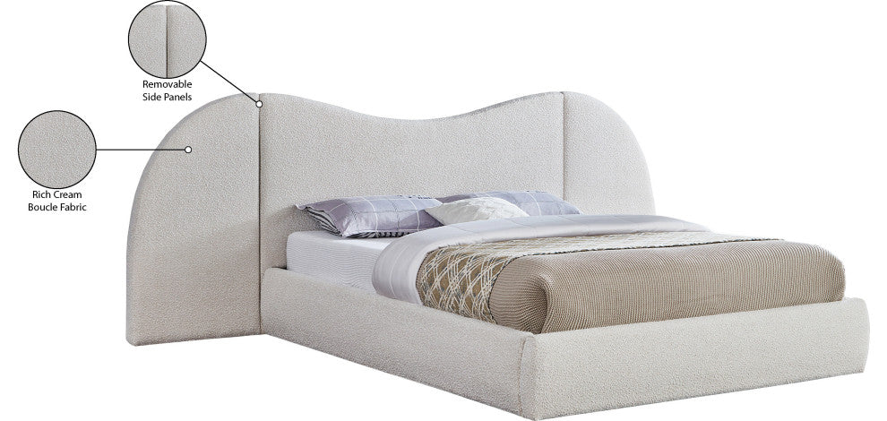 Everest Upholstered Bed, Cream, King, Boucle Fabric