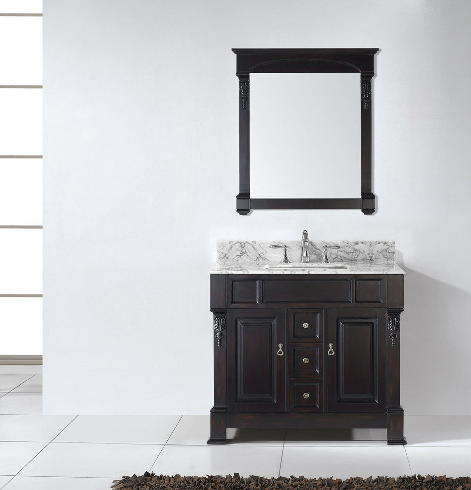 Virtu Huntshire 40" Single Bathroom Vanity, Dark Walnut, Mirror