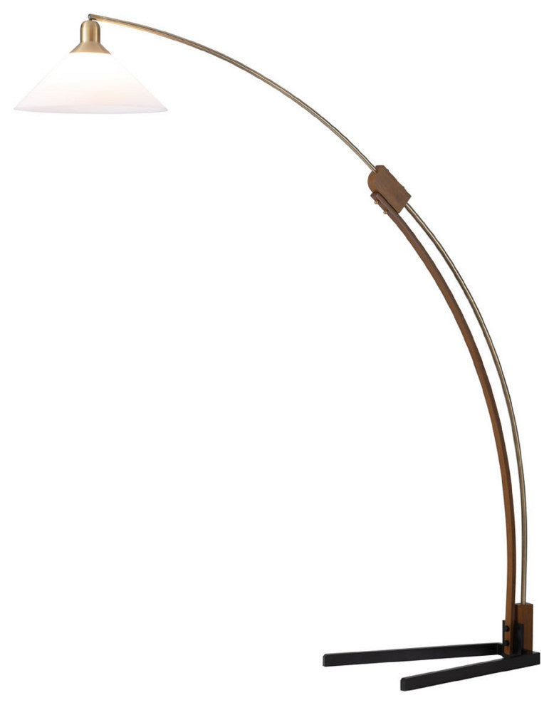 Melmar Arc Floor Lamp - Weathered Brass and Walnut, Dimmer Switch, V-base