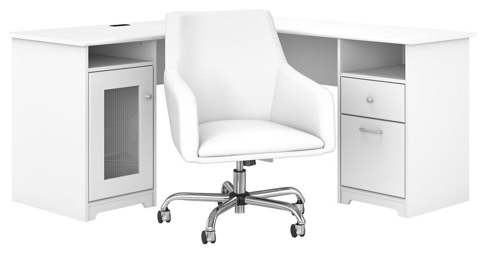 Cabot 60W L-Shaped Computer Desk With Mid Back Leather Box Chair