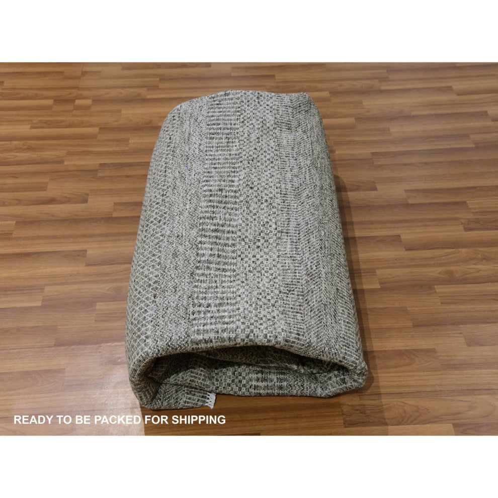 Harbor Gray Organic Undyed Wool Grass Design Square Hand Knotted Rug 8'1"x8'2"