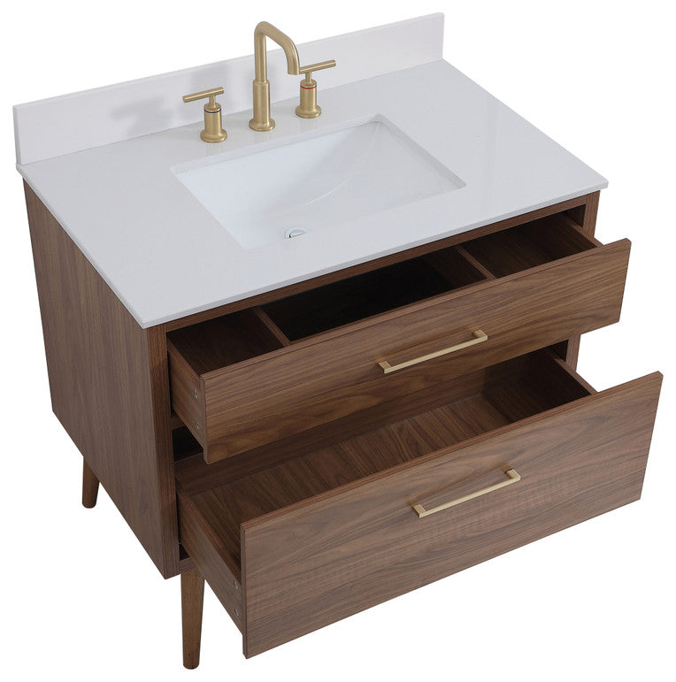 Bella 36" Bathroom Vanity, Walnut Brown With Backsplash