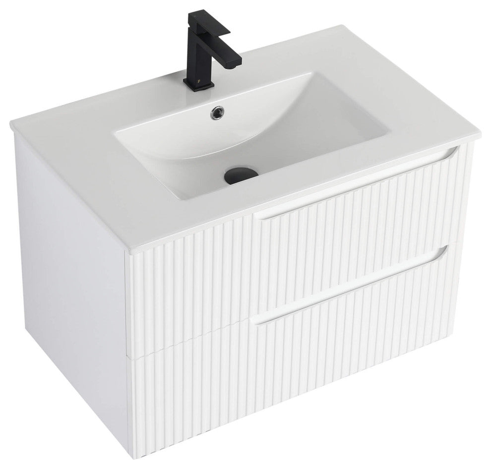 Citiscape Bath Vanity, Textured Drawer Fronts Sink Included, White, 30"