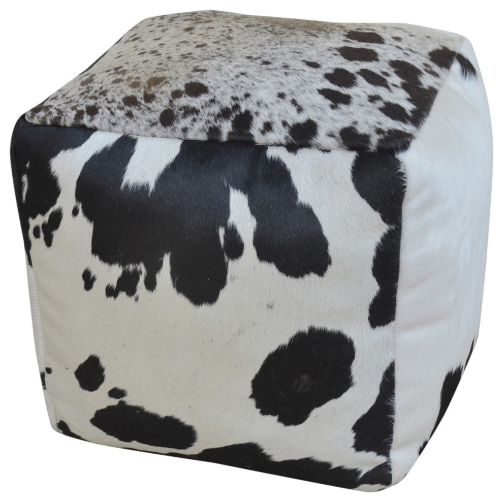 Square Cowhide Pouf EDO, Black and White