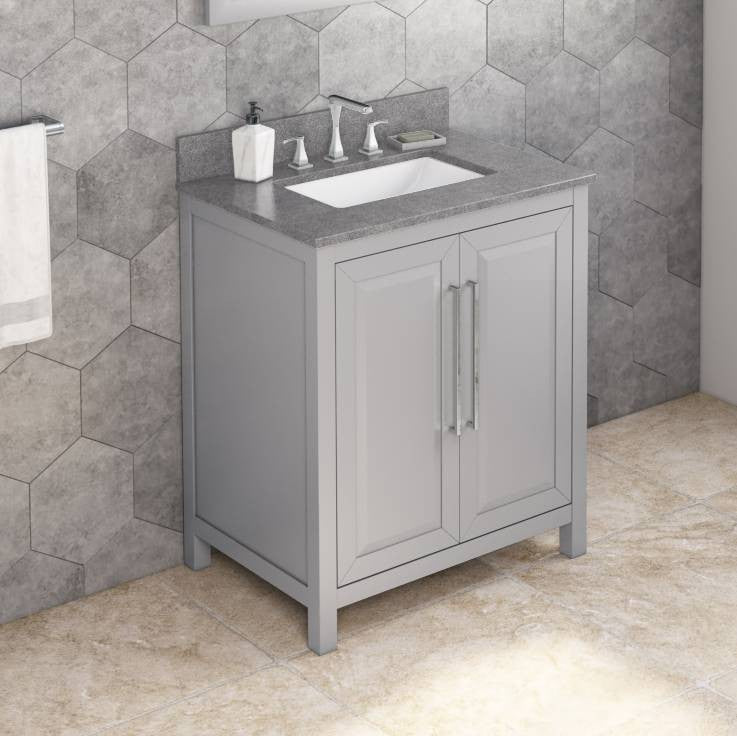 Cade Transitional 30" Grey Bathroom Vanity, Steel Grey Cultured Marble Vanity To