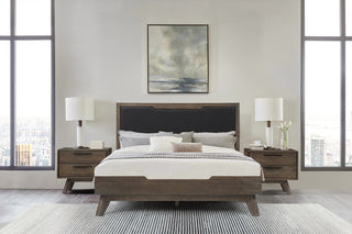 Astoria Platform Bed Frame in Oak with Black Faux Leather