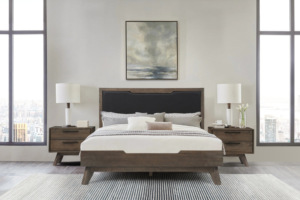 Astoria Platform Bed Frame in Oak with Black Faux Leather