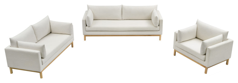 Langham Linen Textured Fabric Upholstered Loveseat, Cream