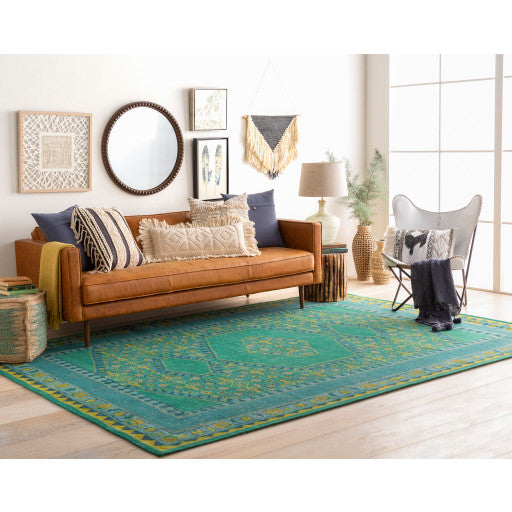 Surya Zahra ZHA-4000 8'x11' Rug, Teal/Lime/Olive/Dark Green/Dark Blue/Aqua
