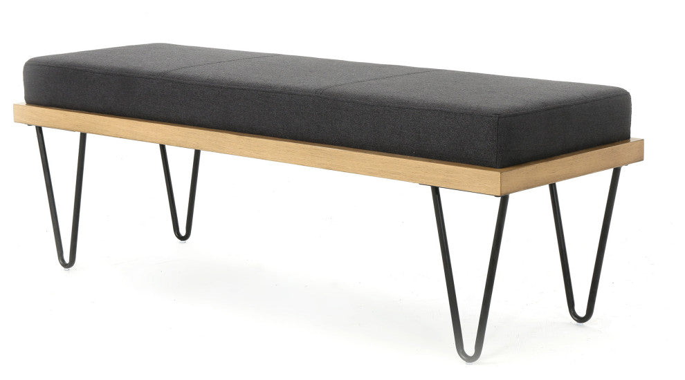 GDF Studio Elaina Industrial Modern Fabric Bench, Dark Charcoal