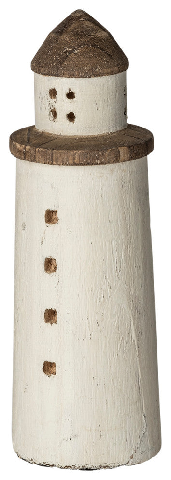 Abner, Small, 3Lx3W White Wooden Coastal Lighthouse