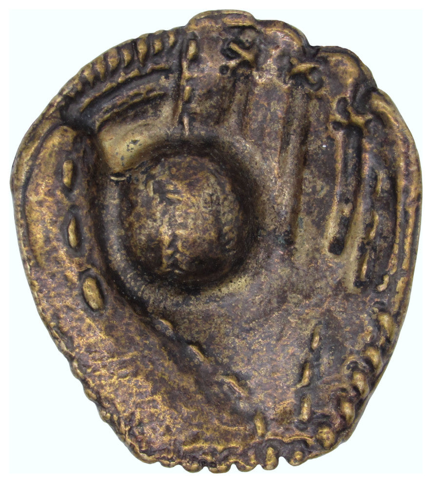 Baseball Glove With Ball Cabinet Knob, Antique Brass