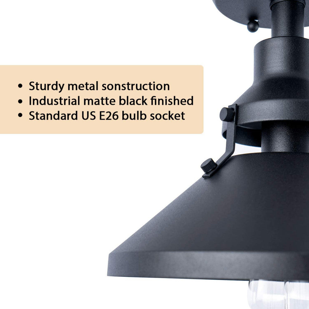 Industrial Close to Ceiling Light, Vintage Matte Black Metal, Semi Flush Mount