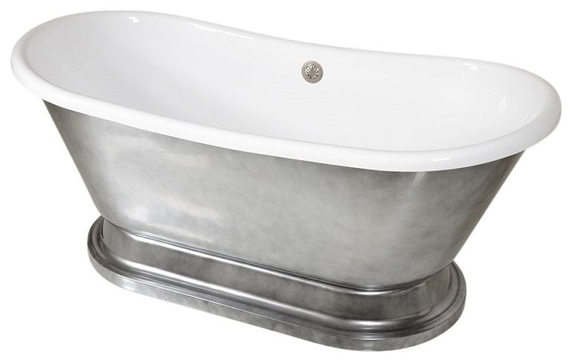 SanSiro CoreAcryl 73" French Bateau  Pedestal Tub Aged Chrome Finish