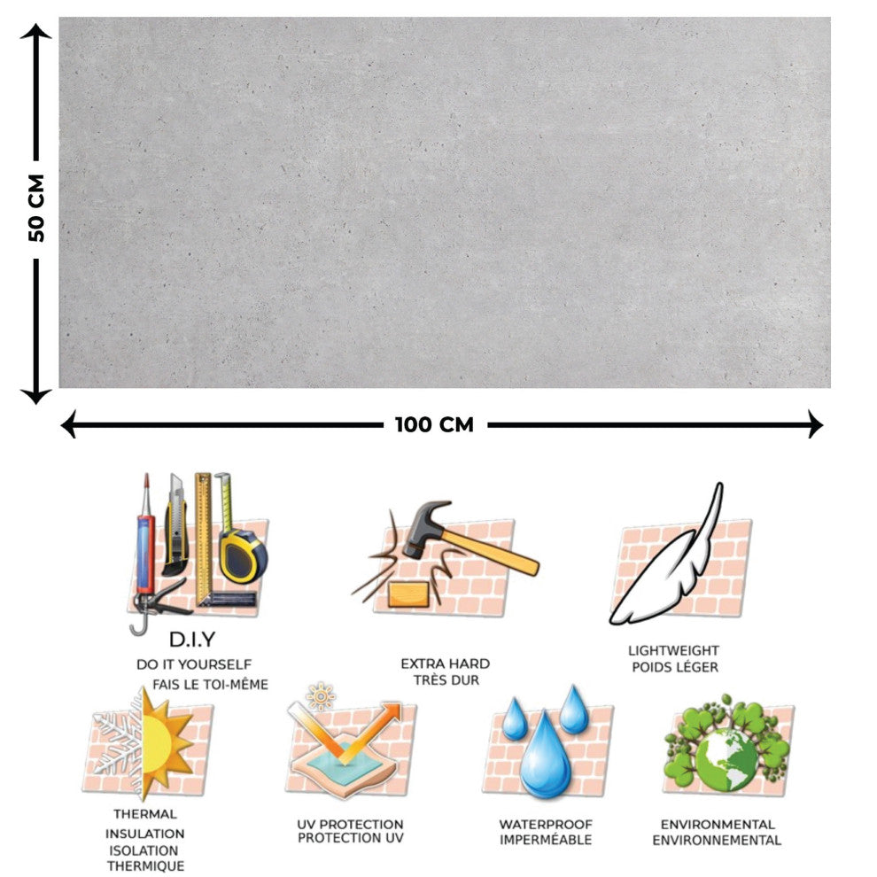 Faux Cement 3D Wall Panels, Silver Gray, Set of 10, Covers 54 sq ft