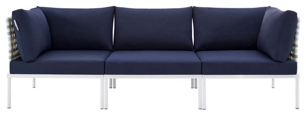 Lounge Sofa, Sunbrella, Aluminum, Metal, Blue Navy, Modern, Outdoor Patio Cafe