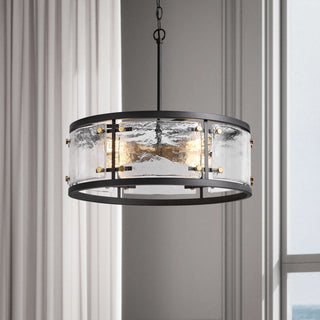 Iris Black 5-light Water Textured Glass Drum Pendant Chandelier