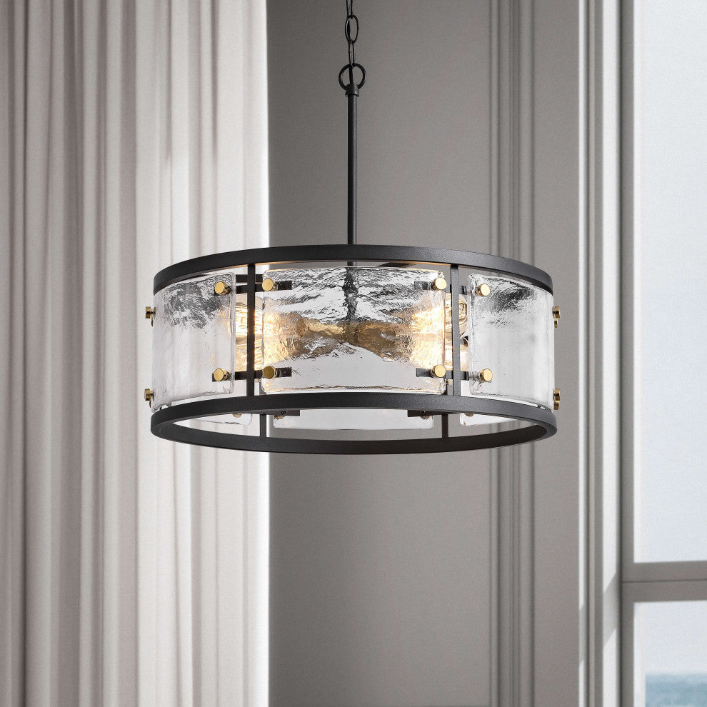 Iris Black 5-light Water Textured Glass Drum Pendant Chandelier