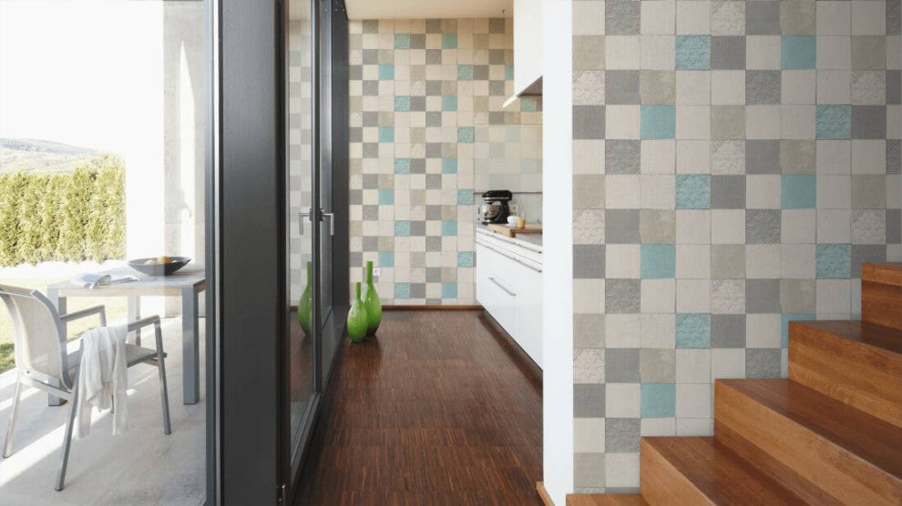 Tile Textured Wallpaper Featuring Floral And Plain Pattern, 374061