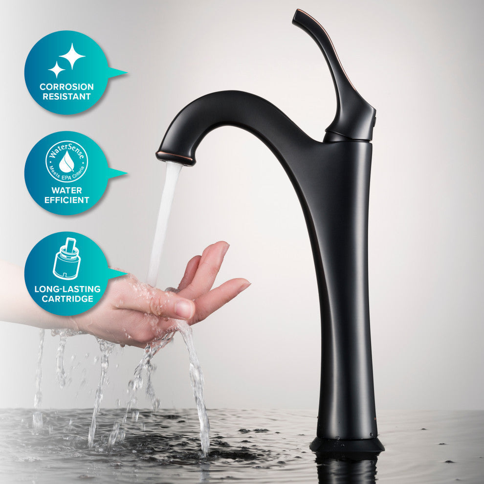 Elavo Square Ceramic Vessel Sink, Bathroom Arlo Faucet, Drain, Oil Rubbed Bronze
