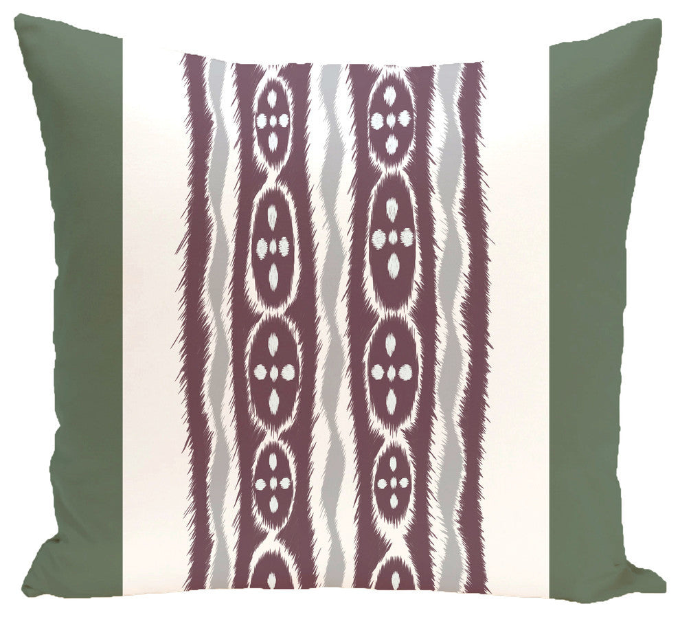 Ikat Ribbon Stripes Print Outdoor Pillow, Herb Green, 18"x18"