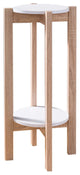 Benzara BM148923 2 Round Shelves Natural Wood Plant Stand, Light Brown & White
