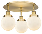 Beacon-3 Light 18" Flush Mount-Brushed Brass, Matte White Glass Shade
