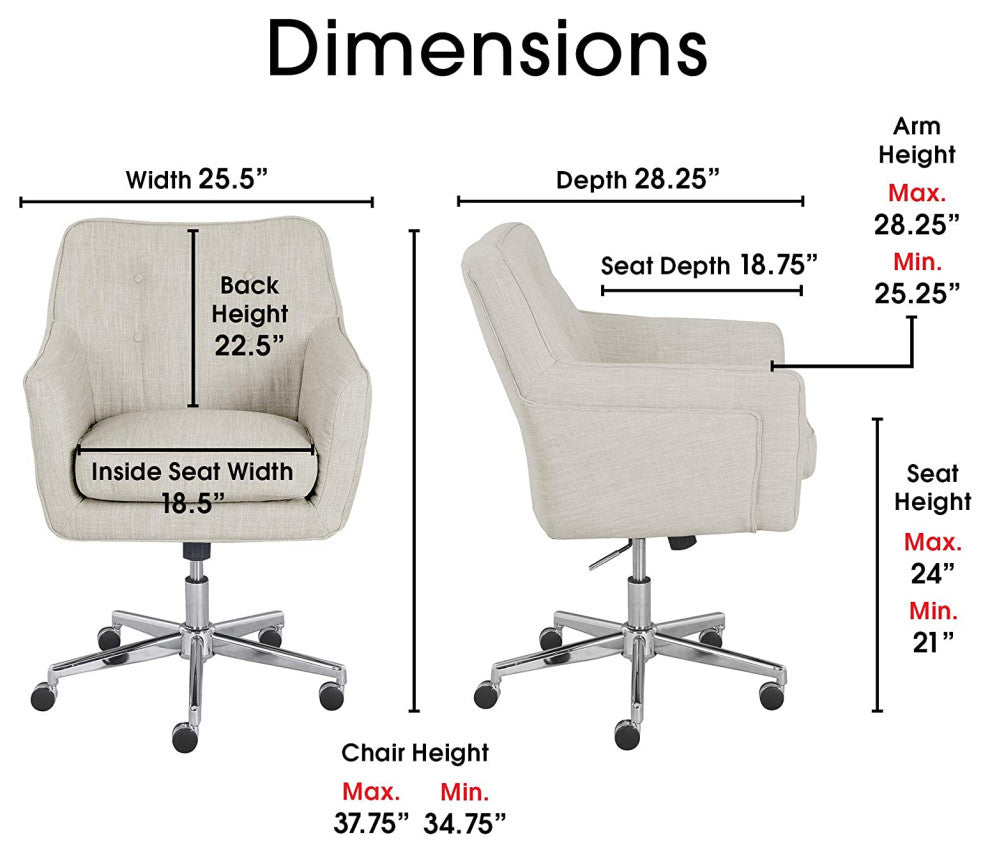 Contemporary Office Chair, Chrome Base and Foam Upholstered Seat, Ivory