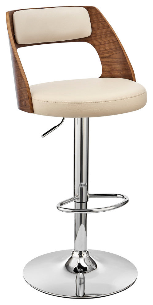 Cream Upholstered Chrome Base Adjustable Swivel Bar Stool