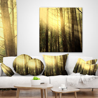 Dense Green Sunny Forest Landscape Printed Throw Pillow, 18"x18"