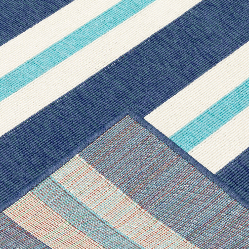 Madelina Stripe Blue and Ivory Indoor or Outdoor Area Rug, 5'3"x7'6"