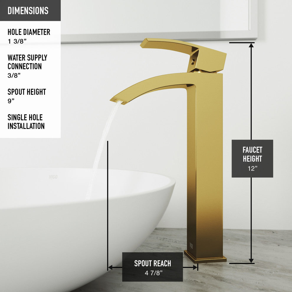 VIGO Duris 12" H Single Handle Single Hole Bathroom Vessel Faucet, Matte Brushed Gold