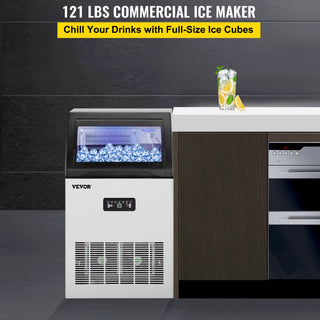 Vevor Commercial Ice Maker Machine Stainless Steel Ice Cube Maker, 121lb/24h