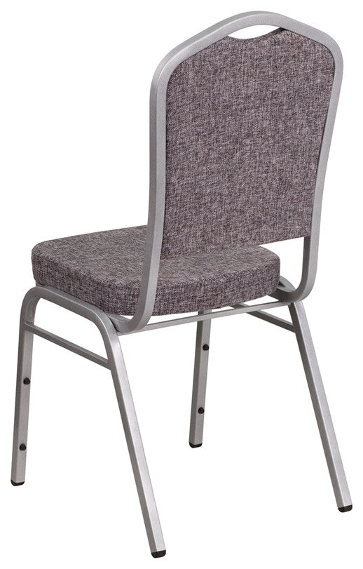 Crown Back Stacking Banquet Chair in Herringbone Fabric - Silver Frame