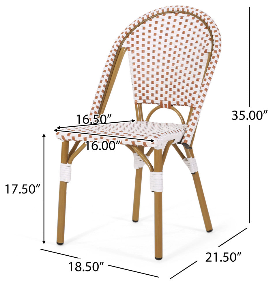 Baylor Outdoor French Bistro Chair, Set of 2, Rust Orange/White/Bamboo Print Finish