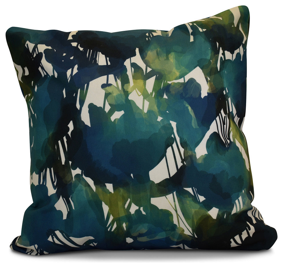 Abstract Floral Floral Print Pillow, Teal, 16"x16"