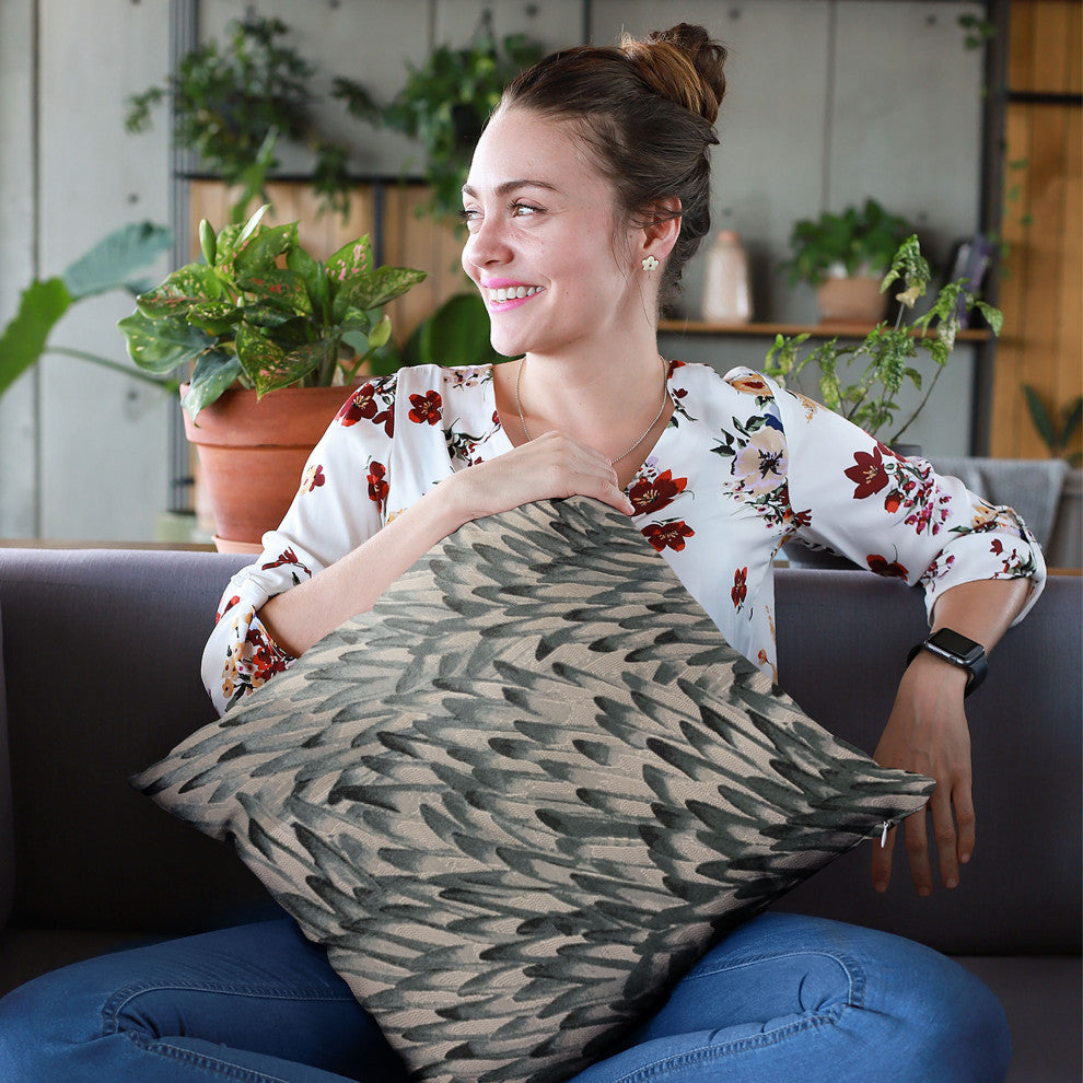 Plutus Green Black Bird Feather Animal Luxury Throw Pillow, 26"x26"
