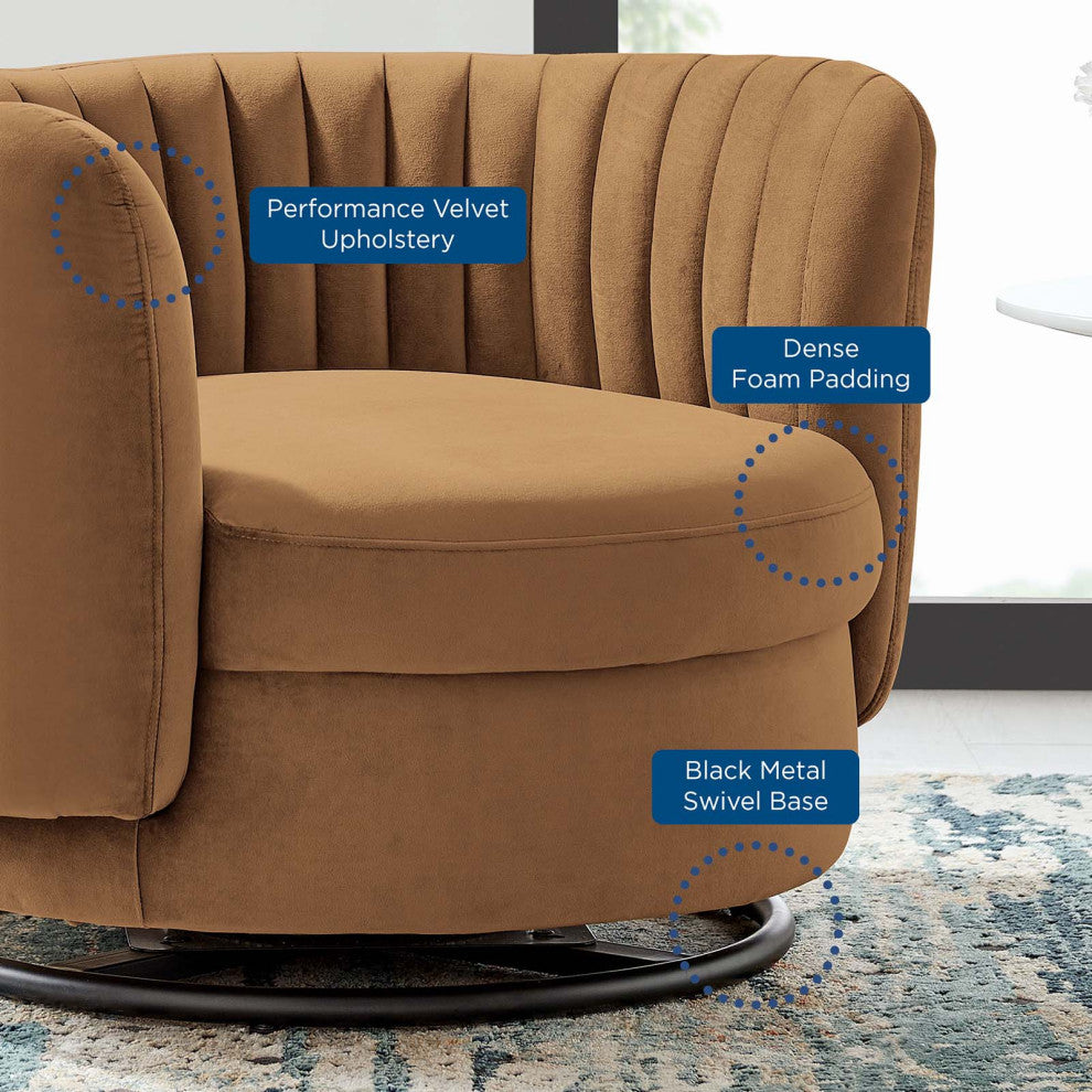 Armchair Swivel Accent Tufted Chair, Black Brown, Velvet, Modern, Hospitality