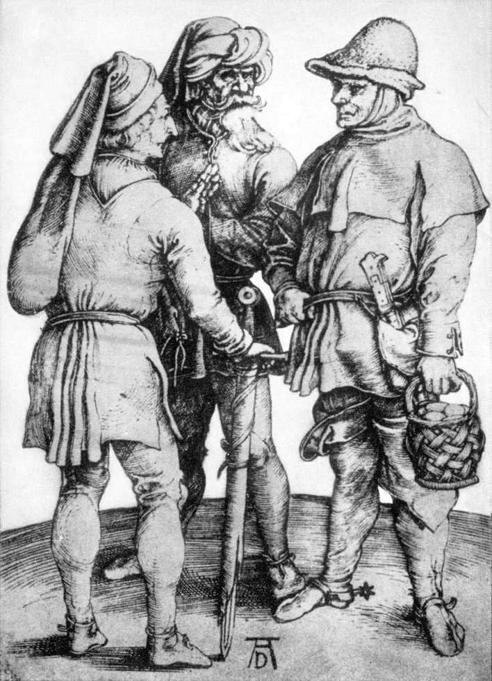Albrecht Durer Three Peasants in Conversation, Gallery Wrapped Canvas, 18"x27"