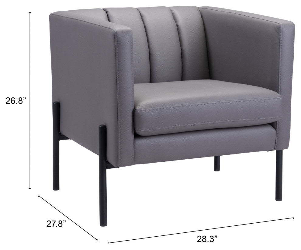 Accent Chair, Faux Vinyl Leather, Steel, Gray, Black, Mid Century Lounge